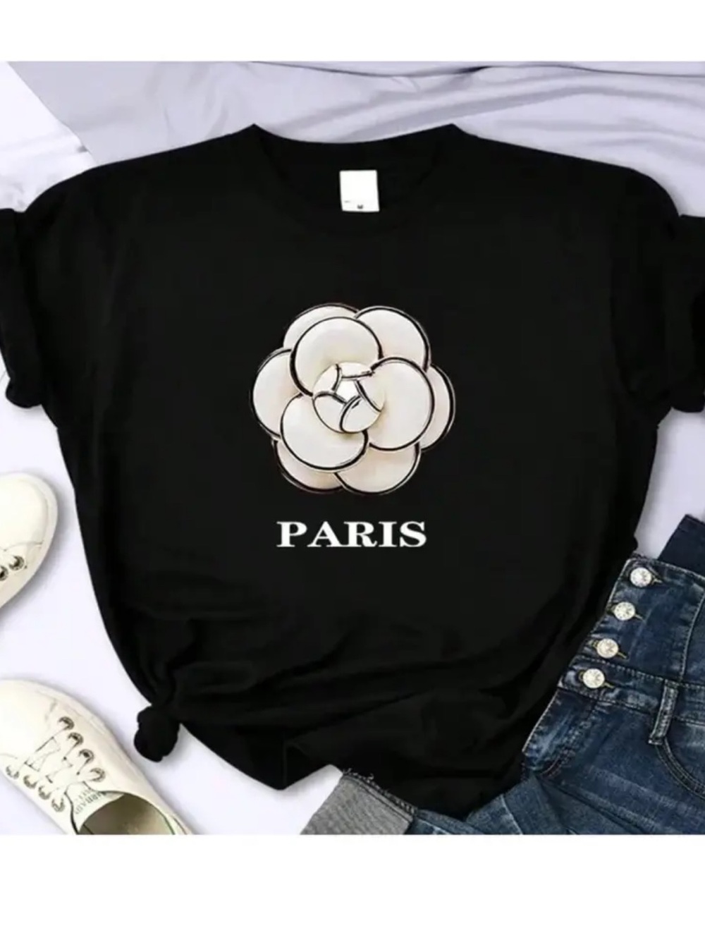 Black Paris Floral Graphic Tee